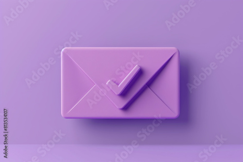 3d icons of a purple mail envelope with a new message marker Email notification with a checkmark