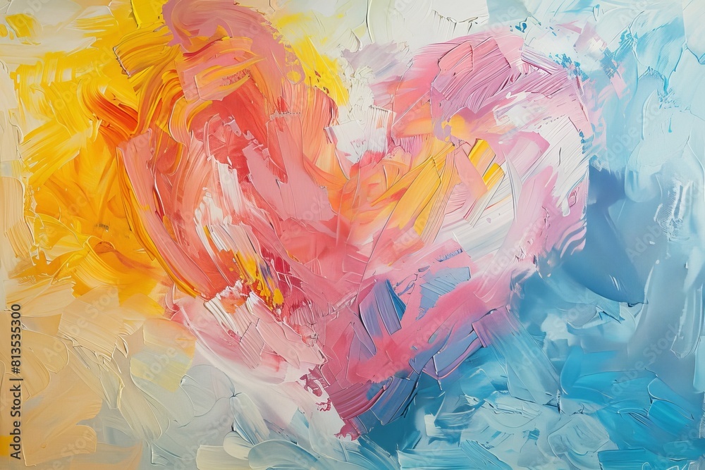 Explosive Abstract Expression of Affection with Bold Yellow and Pink Strokes on Canvas

