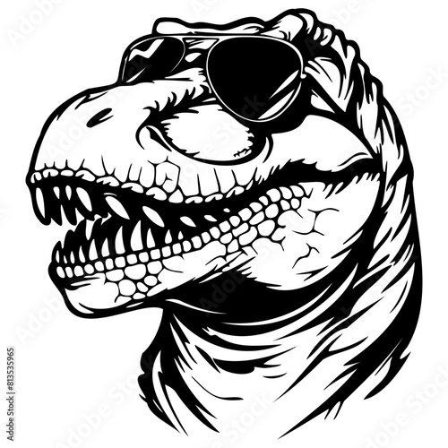 cool T-Rex wearing sunglass black silhouette logo svg vector, T-Rex icon illustration