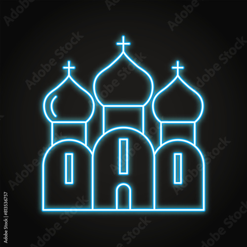 Orthodox church neon line icon. Christian religion building symbol. Vector illustration