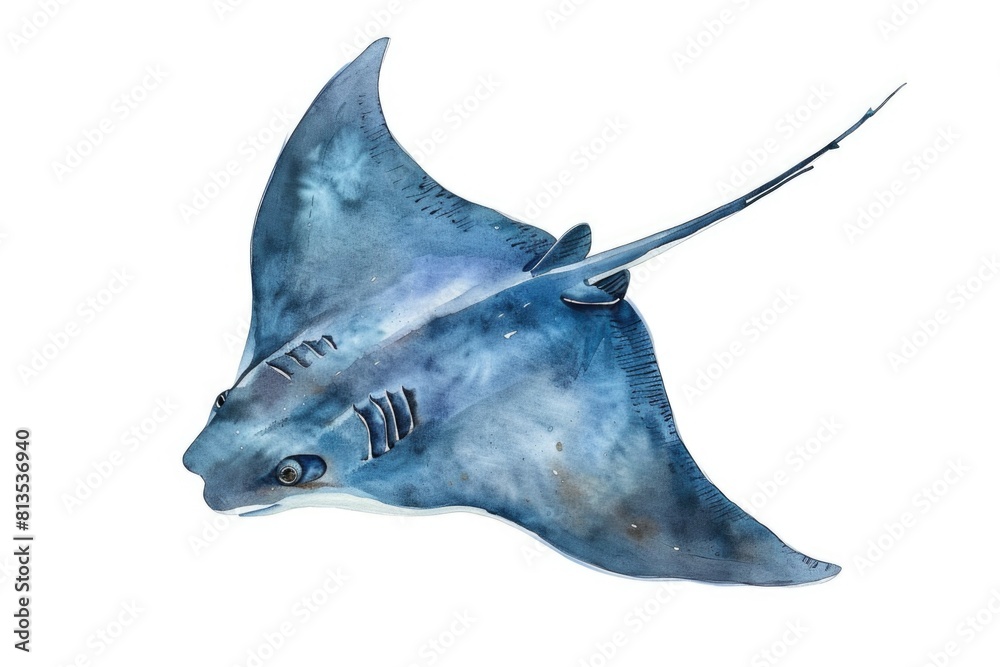 Fototapeta premium A beautiful watercolor painting of a manta ray. Perfect for marine life enthusiasts