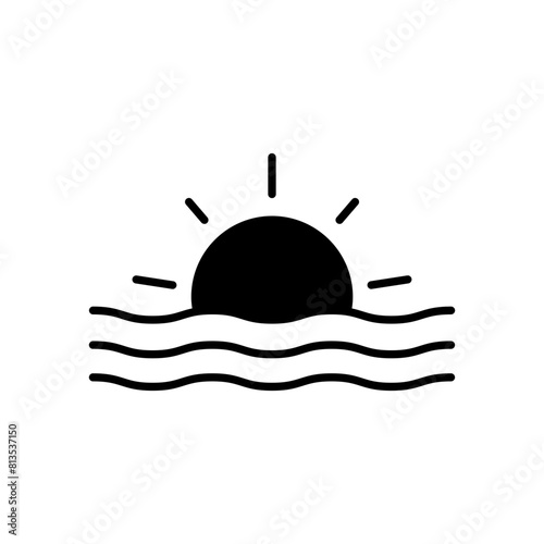 Sea with sun icon. black fill icon
