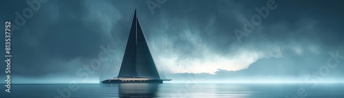 A lonely sailboat on a stormy sea. photo