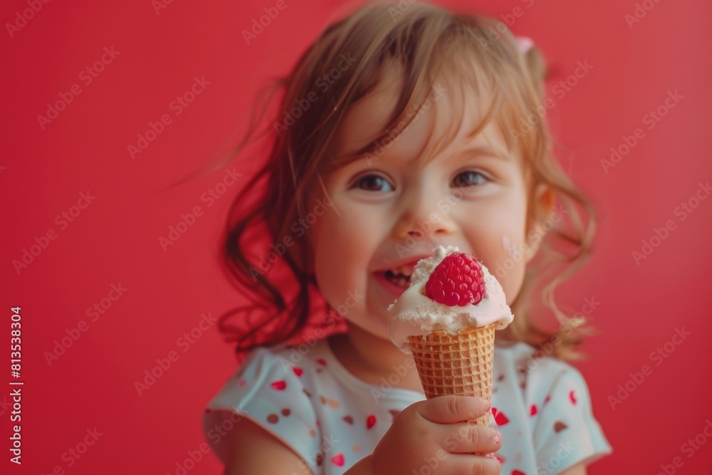 A young girl enjoying an ice cream treat. Perfect for summer-themed designs A young girl enjoying an ice cream treat. Perfect for summer-themed designs