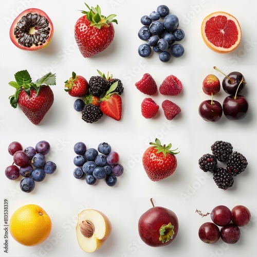 Colorful variety of fresh berries and fruits.