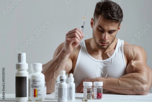 Steroids in the hands of a man - ethical and health implications surrounding performance-enhancing substances, highlighting the complex relationship between athleticism and substance use. photo