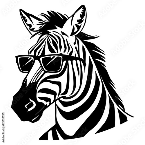 cool zebra wearing sunglass black silhouette logo svg vector  zebra icon illustration