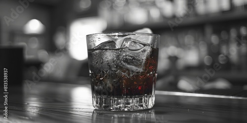 Refreshing glass of soda on rustic wooden table, perfect for food and beverage concepts