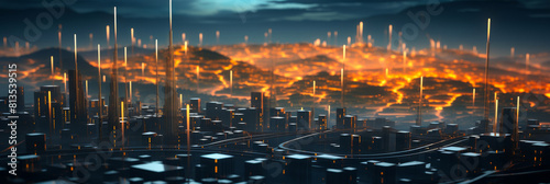 Statistics Visualization, Cyber City Skyline - Census Data Distribution Analytics, Futuristic Metropolis Cover photo