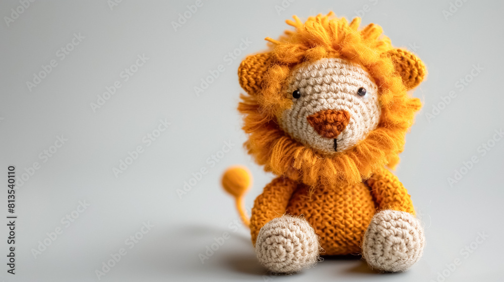 Plush lion toy sitting against a neutral grey background, soft texture visible, ideal for children’s toy or nursery decor. Plush lion toy sitting against a neutral grey background, soft texture visible, ideal for children’s toy or nursery decor.