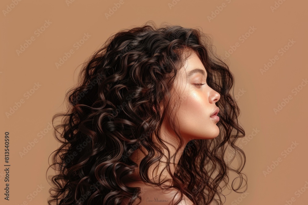 A woman with curly hair and a tattoo on her chest. Suitable for fashion or lifestyle themes A woman with curly hair and a tattoo on her chest. Suitable for fashion or lifestyle themes
