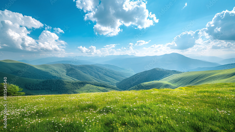Beautiful landscape view of mountains covered with grass and blue sky Beautiful landscape view of mountains covered with grass and blue sky