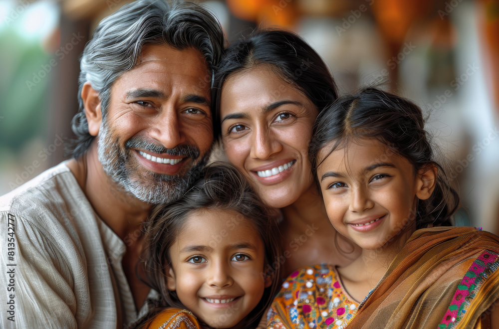 Happy American family of Indian descent enjoying a sunny day at a park. Generative AI. Happy American family of Indian descent enjoying a sunny day at a park. Generative AI.