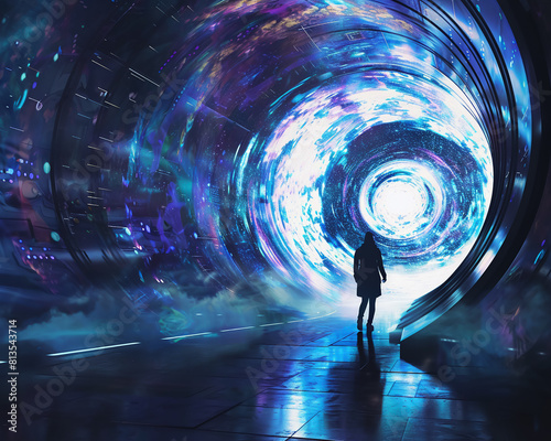 Time Machine, futuristic design, generating temporal rifts, surrounded by swirling vortexes, disrupting gravity and light 3D Render, Silhouette lighting, Chromatic Aberration