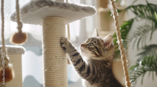 Adorable Cat Playing on Cat Climber, Joyful and Playful Pet Activity