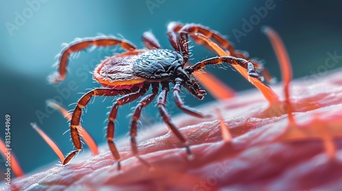 detailed view of a tick on human skin, focusing on the risks and prevention of Lyme disease
