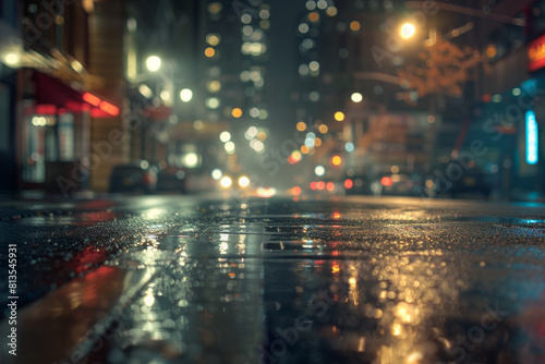 Urban street background for poster, cinematic lighting, night scene, bokeh 