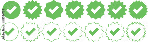 Verified badge profile set. Social media account verification icons . Isolated check. Guaranteed signs. Vector illustration.