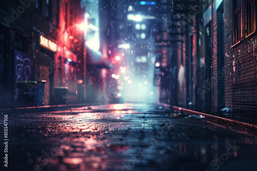 Urban street background for poster  cinematic lighting  night scene  bokeh 