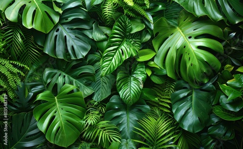 Close up of tropical leaf wall