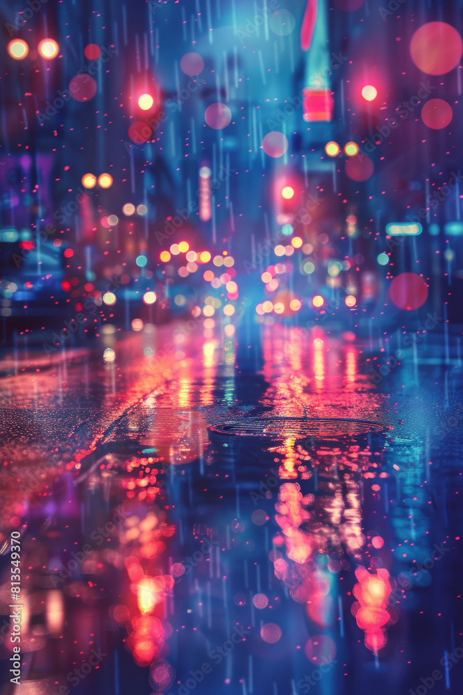 Urban street background for poster, cinematic lighting, night scene, bokeh 