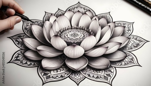 Create a tattoo of a sacred lotus flower with mand photo
