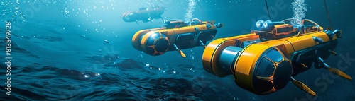 Futuristic ocean energy harvesting robots autonomously working in deep sea, vivid style photo