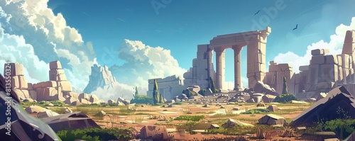 History and Heritage ancient ruins exploration flat design front view archaeological adventure theme animation vivid photo