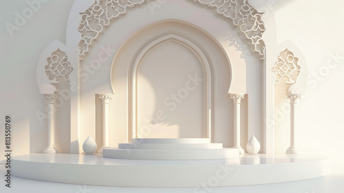 Minimalist empty podium  clean ramadhan ornament background  muslim style.