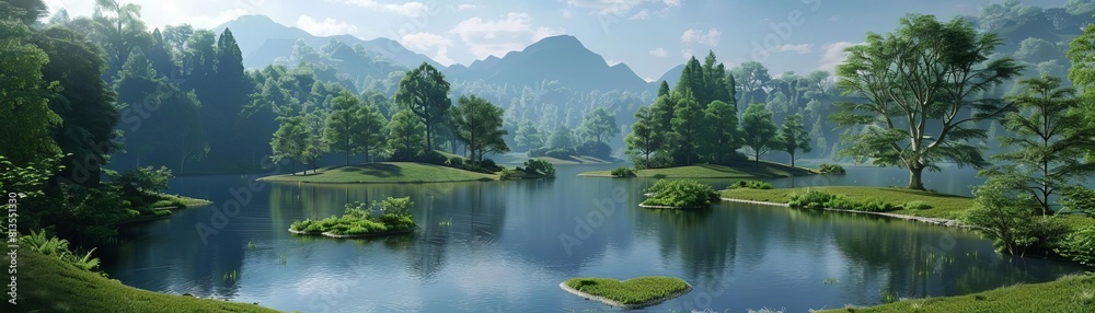 Love in Nature heartshaped lake flat design front view secluded paradise theme animation vivid