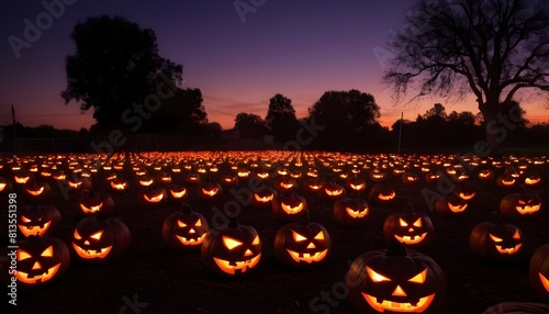 Create an image of a halloween pumpkin patch at du upscaled 3