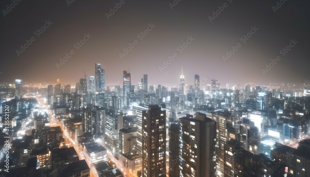 A blurred cityscape with tall buildings and lights upscaled 2