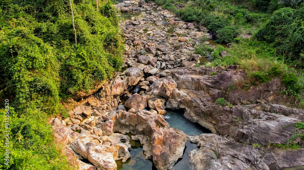 Aerial view of a serene river flowing through a lush forest, perfect for nature themes and Earth Day promotions Aerial view of a serene river flowing through a lush forest, perfect for nature themes and Earth Day promotions