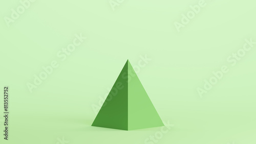 Green pyramid geometric shape face solid structure soft tones mint background 3d illustration render digital rendering