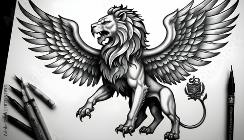 Craft a tattoo of a mythical griffin with the body upscaled 4 © Elsa