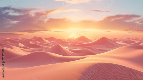 Tourist Destinations desert dunes flat design front view sunset vistas theme 3D render vivid