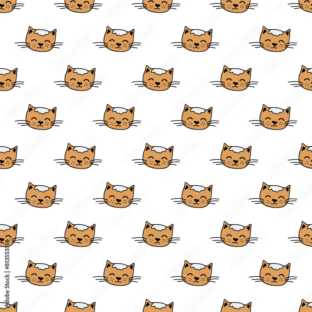 Obraz premium Seamless pattern with cat muzzle doodle for decorative print, wrapping paper, greeting cards, wallpaper and fabric