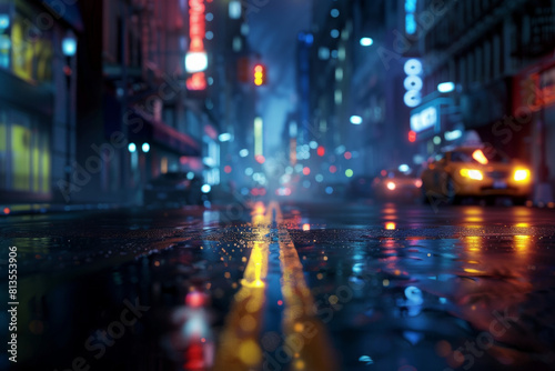 Urban street background for poster, cinematic lighting, night scene, bokeh 