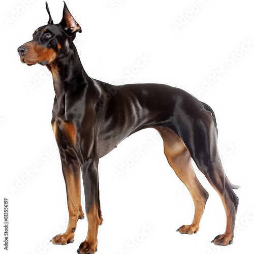 Doberman standing. black dog breed.
