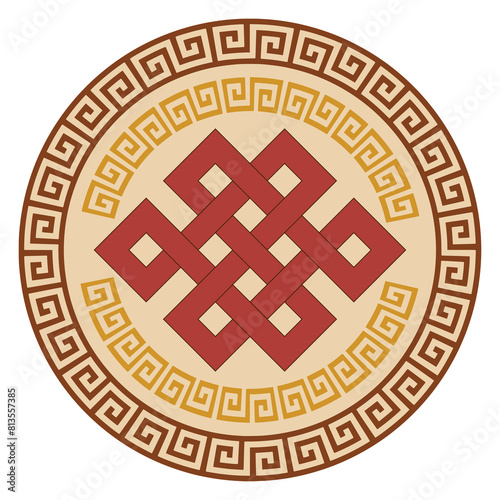 Vector round ethnic element, circular Mongolian national ornament, decorative design templates, isolated on white background