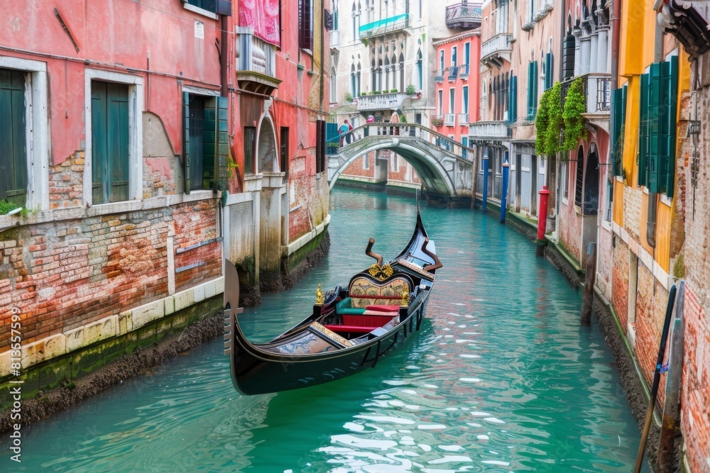 Obraz premium A traditional gondola floating along a tranquil Venetian cana