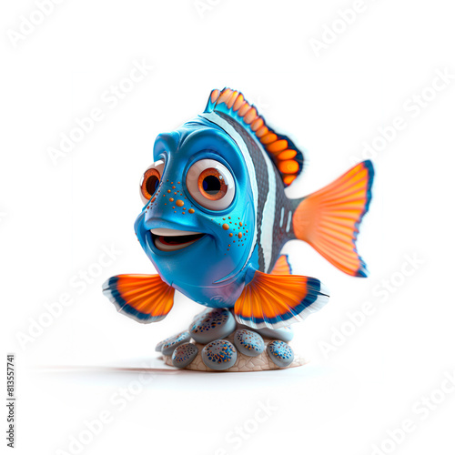 Blue and Orange Fish Figurine on White Background