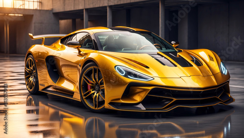 A gold luxurious sports car