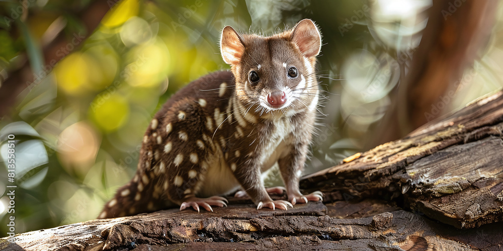 spotted-tailed quoll against the background of summer Australian nature spotted-tailed quoll against the background of summer Australian nature