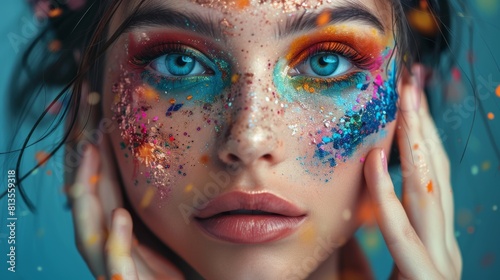 Artistic Expression  Beautiful Woman Covered in Diverse Makeup Styles