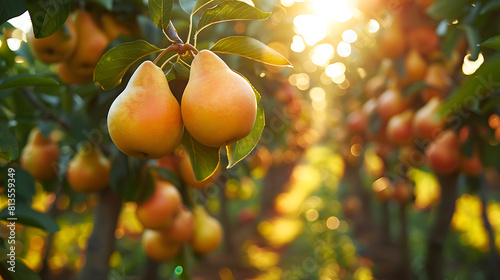 Chinese pears in harvest season with sunshine and vanilla skies