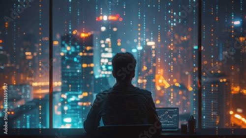 Master of Markets  Experienced Trader Analyzing Cryptocurrency Charts in a Modern Minimalist Office