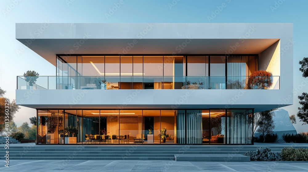 Contemporary Minimalist Architecture with White Curtain Wall