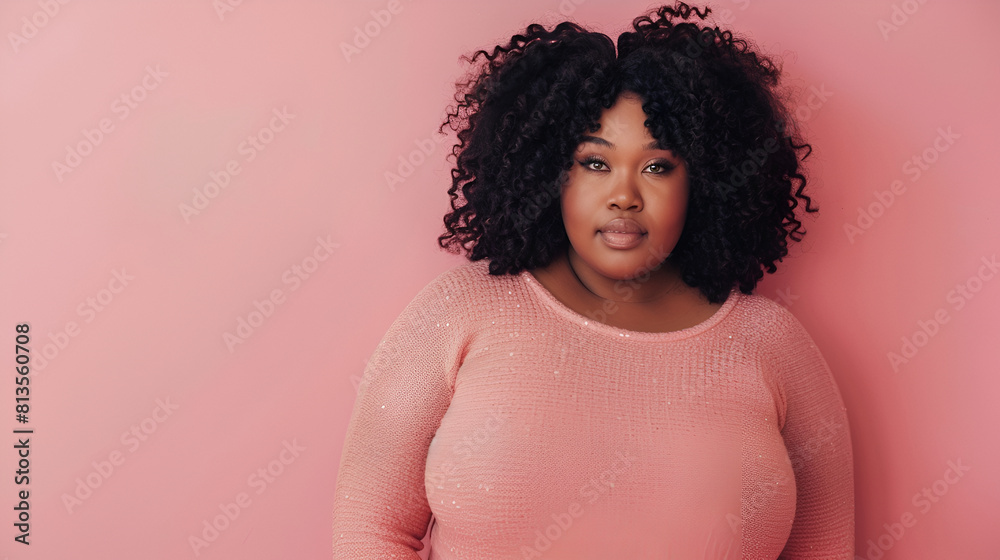 Portrait of african american plus size model, body positivity concept Portrait of african american plus size model, body positivity concept