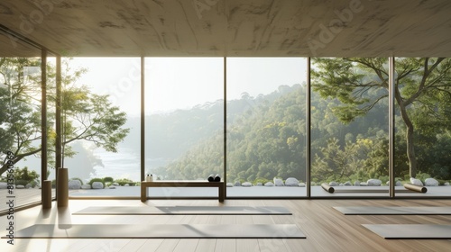 Serene Wellness Center Interior with Panoramic Nature View